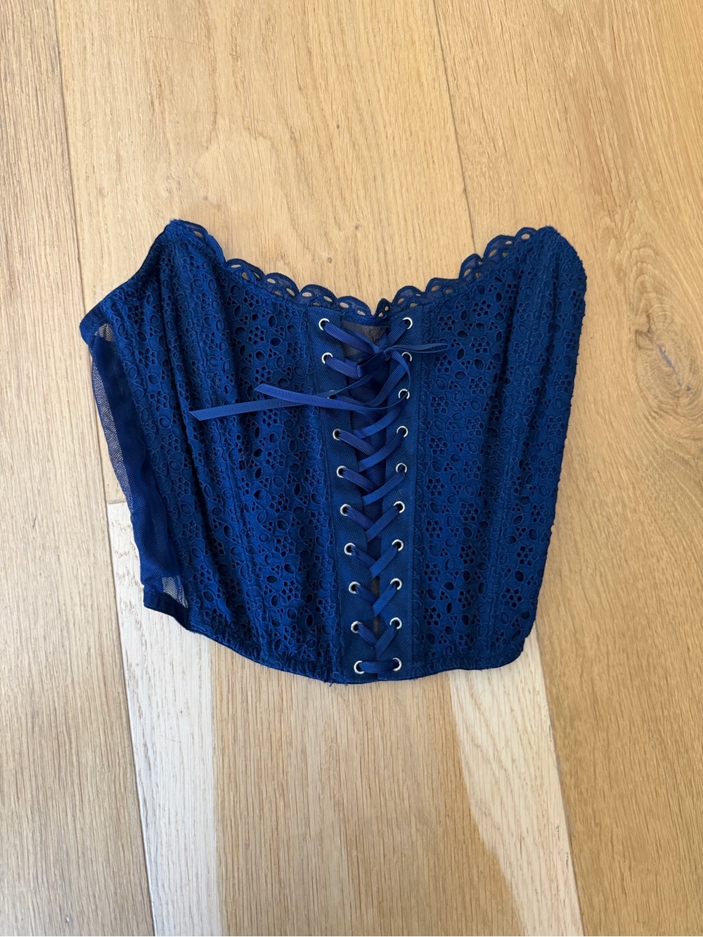 Victoria's Secret Navy Blue Crochet Lace-Up Bustier